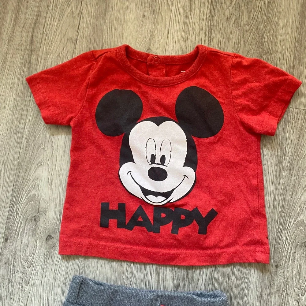 Disney Baby 12 months Matching Set Mickey‎ T Shirt Sweat Shorts Red Happy